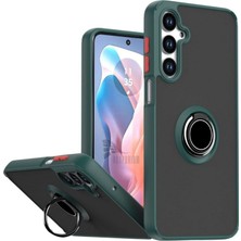 Samsung Galaxy A37 Uyumlu Kılıf Yüzüklü Standlı Extra Darbe Koruma Sert Silikon Kapak - Yeşil