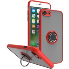 Apple iPhone 7 Uyumlu Kılıf Yüzüklü Standlı Extra Darbe Koruma Sert Silikon Kapak - Kırmızı