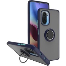 Poco F3 Uyumlu Kılıf Yüzüklü Standlı Extra Darbe Koruma Sert Silikon Kapak - Lacivert