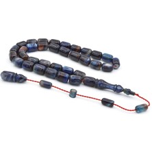 Halil Demirkol Imzalı Kapsül Kesim Sedefli Lacivert Sıkma Kehribar Tesbih