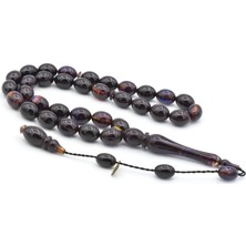 Hakan Turan Imzalı Beyzi Kesim Koyu Renkli Sıkma Kehribar Tesbih