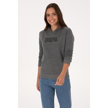 U.S. Polo Assn. Kadın Antrasit Melanj Şardonlu Kapüşonlu Basic Sweatshirt 50313566-VR081