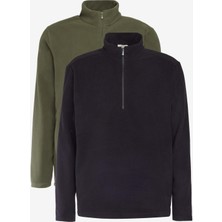 Altınyıldız Classics Unisex 2'li Paket Standart Fit Dik Yaka Soğuk Geçirmez Sweatshirt Polar Siyah-Haki