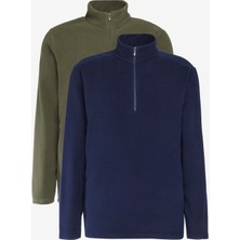Altınyıldız Classics Unisex 2'li Paket Standart Fit Dik Yaka Soğuk Geçirmez Sweatshirt Polar Lacivert-Haki