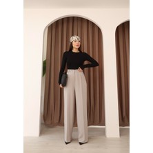 Kadın Gri Arkası Lastikli Palazzo Pantolon