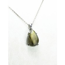 Labradorit Taşı Damla Kesim Doğal Taş Gümüş Kolye Ucu | Işığın ve Korumanın Taşı