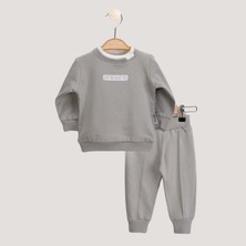 Yaka Detaylı Just Baskılı At Üst Takım - Gri - 12 Ay Gri