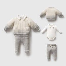 Nipperland Selanik Örgülü Triko Alt Üst Takım - Gri - 6 Ay Gri