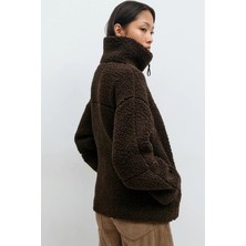 Kahverengi Çift Fermuarlı Kadın Peluş Mont MG2556