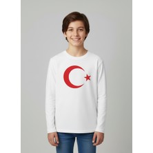 Çoçuk Erkek-Kız  Ay Yıldızlı Türk Bayraklı Uzun Kollu Kırmızı-Beyaz T-Shirt