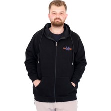 Mode Xl Büyük Beden Erkek Kapüşonlu Fermuarlı Sweatshirt U25803 Siyah