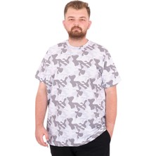 Mode Xl Büyük Beden Erkek T-Shirt Bisiklet Yaka Dore U25034 Siyah Kamuflaj