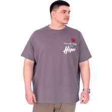 Mode Xl Büyük Beden Erkek T-Shirt Bisiklet Yaka Rose U25032 Füme