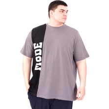 Mode Xl Büyük Beden Erkek T-Shirt Parçalı U25501 Füme