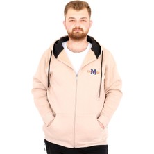 Mode Xl Büyük Beden Erkek Kapüşonlu Fermuarlı Sweatshirt U25803 Bej