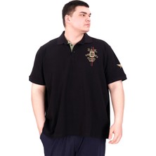 Mode Xl Büyük Beden Erkek Polo Yaka T-Shirt Nakışlı U25307 Siyah