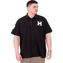 Mode Xl Büyük Beden Erkek T-Shirt Polo Yaka H Brouded U25312 Siyah
