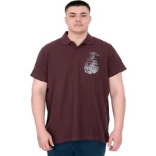 Mode Xl Büyük Beden Erkek T-Shirt Polo Sail Boat U25302 Mürdüm