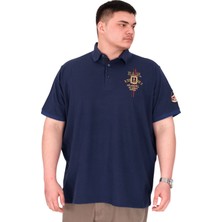 Mode Xl Büyük Beden Erkek Polo Yaka T-Shirt Nakışlı U25307 Indigo
