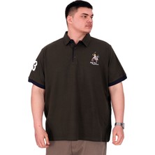 Mode Xl Büyük Beden Erkek T-Shirt Polo Yaka Nakış Detaylı U25311 Haki