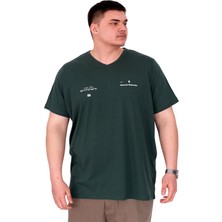 Mode Xl Büyük Beden Erkek T-Shirt V Yaka Memorıes U24055 Nefti