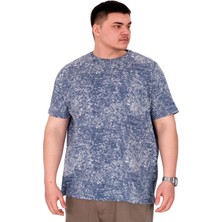 ModeXL Mode Xl Indigo Renkli Büyük Beden Erkek T-Shirt Bisiklet Yaka Standart Kısa Kol Günlük Stil U20037