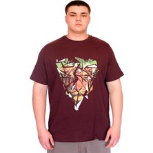 Mode Xl Büyük Beden Erkek T-Shirt Bisiklet Yaka Tıger Baskılı U25007 Mürdüm