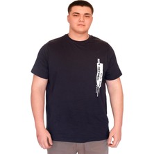 Mode Xl Büyük Beden Erkek T-Shirt Bisiklet Yaka Not Defınets Baskılı U25009 Lacivert