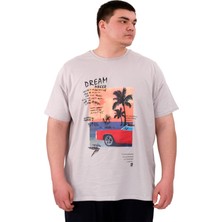 Mode Xl Büyük Beden Erkek Baskılı T-Shirt Palm Dream U25026 Gri