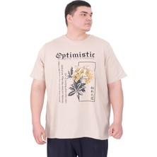 Mode Xl Büyük Beden Erkek T-Shirt Bisiklet Yaka Optımıstıc U25028 Bej