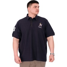 Mode Xl Büyük Beden Erkek T-Shirt Polo Yaka Nakış Detaylı U25311 Lacivert