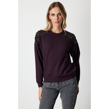 On Kadın Omuzları Incili Sweat 66338 Bordo
