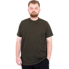 Mode Xl Büyük Beden Erkek T-Shirt Bisiklet Yaka Dore U25034 Haki