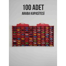 100 Arabalık Kırmızı Ahşap Araba Koleksiyon Rafı
