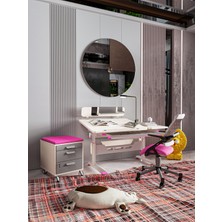 Creo Mobili Mimarlık İçin Uygun Eğim Verilebilir Çizim Masası + Sandalye + Keson - Ekru/Fuşya - Vega Delüx