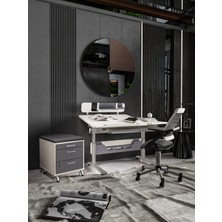 Creo Mobili Fonksiyonel Home Ofis Çalışma Masası + Sandalye + Keson - Ekru/Gri - Vega Delüx