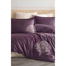 Siena Nakışlı %100 Pamuk Saten Çift Kişilik Nevresim Takımı Mürdüm