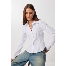 Bel Oturmalı Dokuma Gömlek LDZ0056 Beyaz