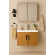 Luna 65 cm Camlı Üst Modül ve Seramik Lavabolu, Mdf Banyo Dolabı Takımı