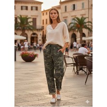 LS7312 Kamuflaj Desenli Likralı Italyan Coton Pantolon Haki