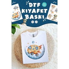 Kumaşa Baskı Yapılabilen Özel Tasarım Ütü ile Yapışan Tekstil Dtf Baskı Görseli Uzay Temalı