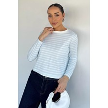 Kadın Bisiklet Yaka Çizgi Desenli Sweatshirt P-00018591