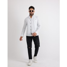 Likralı Örme Çizgili Waffle Kumaş Rahat Erkek Gömlek