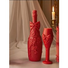 2'li Büyük Boy Şarap Şişesi ve Kadeh Mum Seti 15 cm 20 cm