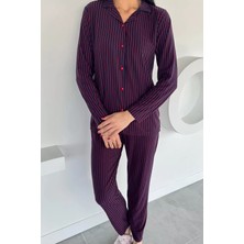 Kadın Düğmeli Desenli Süet Pijama Takımı P-00018489