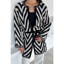 Kadın Çift Renkli Bel Kuşak Detaylı Örme Triko Hırka P-00018519