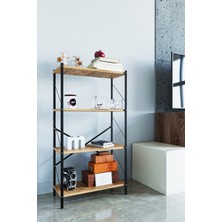 Metal Kitaplık 4 Raflı Çok Amaçlı Dosya Kitap Rafı Ofis Salon Raf 112 cm Ceviz