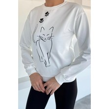 Kadın Bisiklet Yaka Ön Baskılı Sweatshirt P-00018475