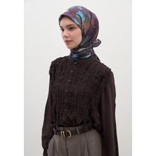 Dıtsy Leaves Desen Pamuklu Viskon Eşarp Lacivert