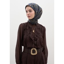 Leana Desen Pamuklu Viskon Eşarp Lacivert